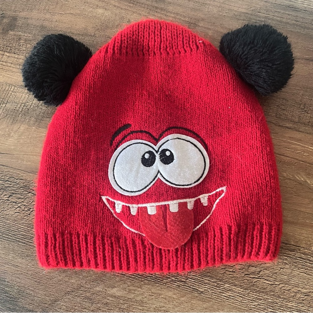 Fun Festive Monster Face Hat with pom poms